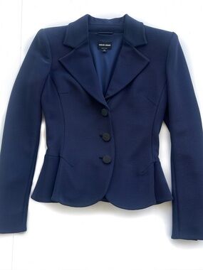 Giorgio Armani Navy Peplum Tailored Blazer
